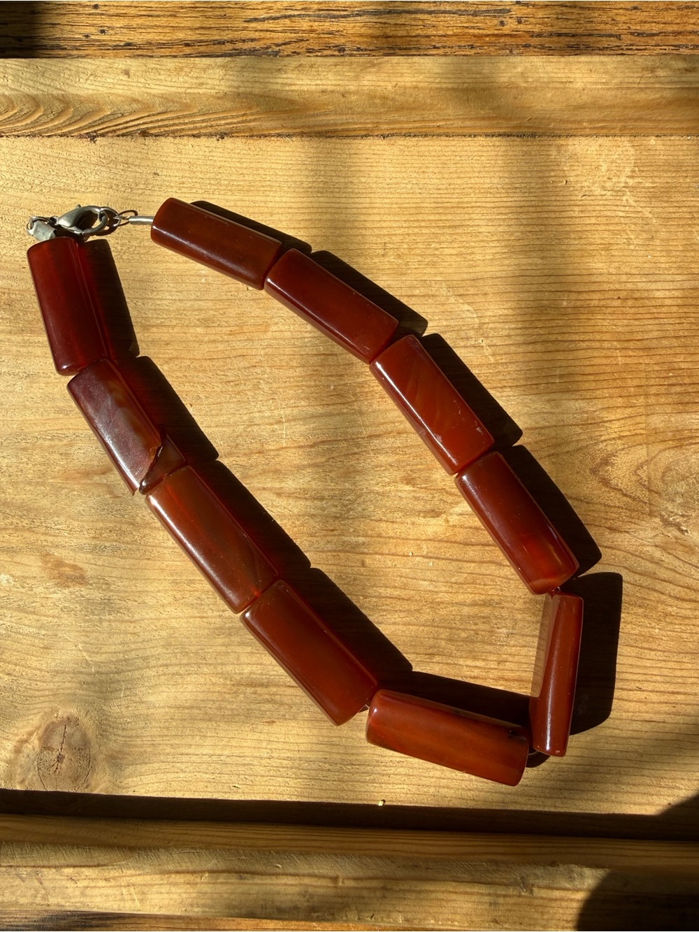Classic Rectangular Bead Necklace - Rich Brown